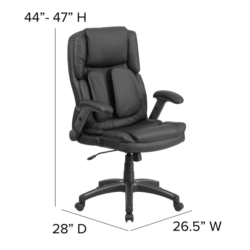 Extreme Comfort High Back Black LeatherSoft Executive Swivel Ergonomic Office Chair with Flip-Up Arms. Picture 2