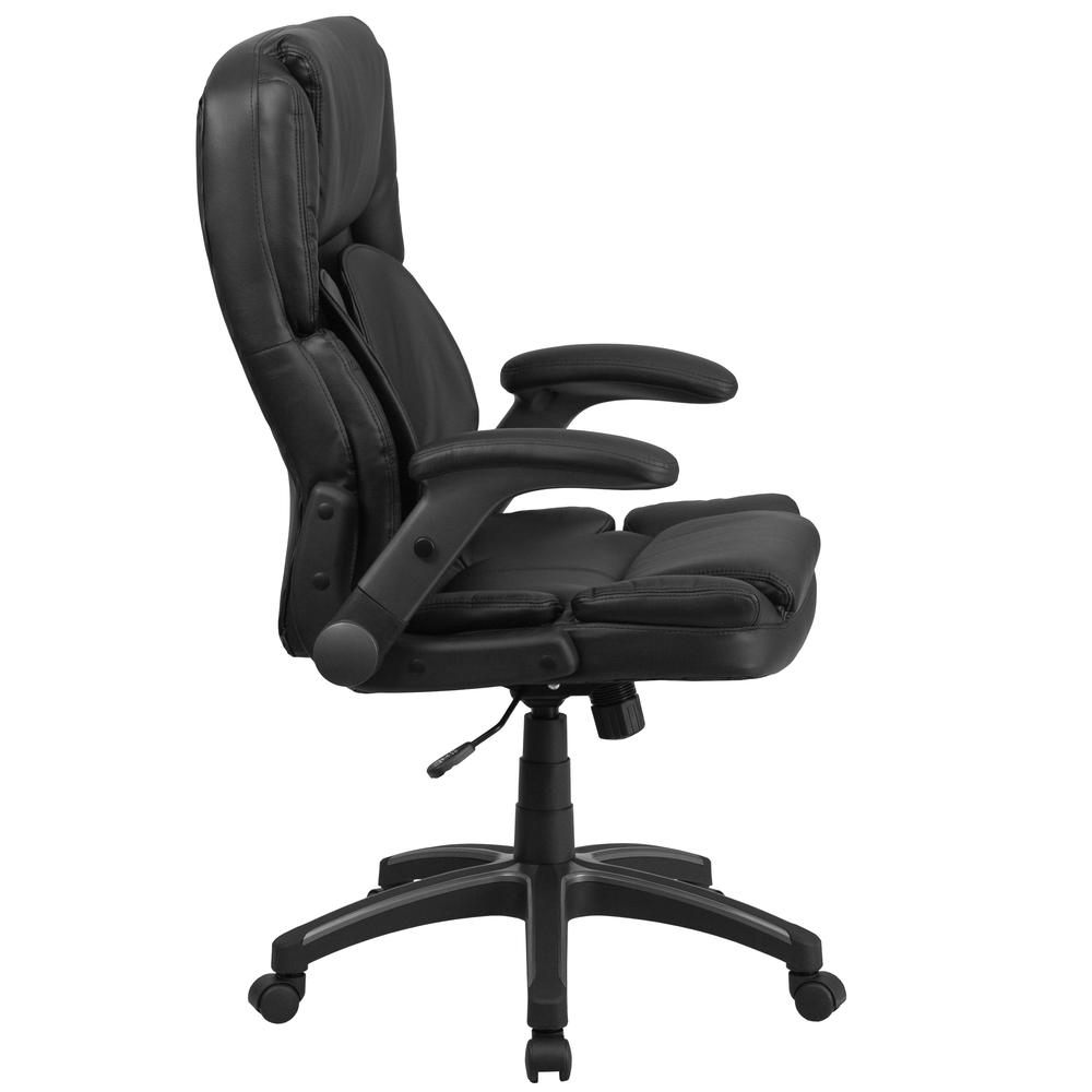 Extreme Comfort High Back Black LeatherSoft Executive Swivel Ergonomic Office Chair with Flip-Up Arms. Picture 3