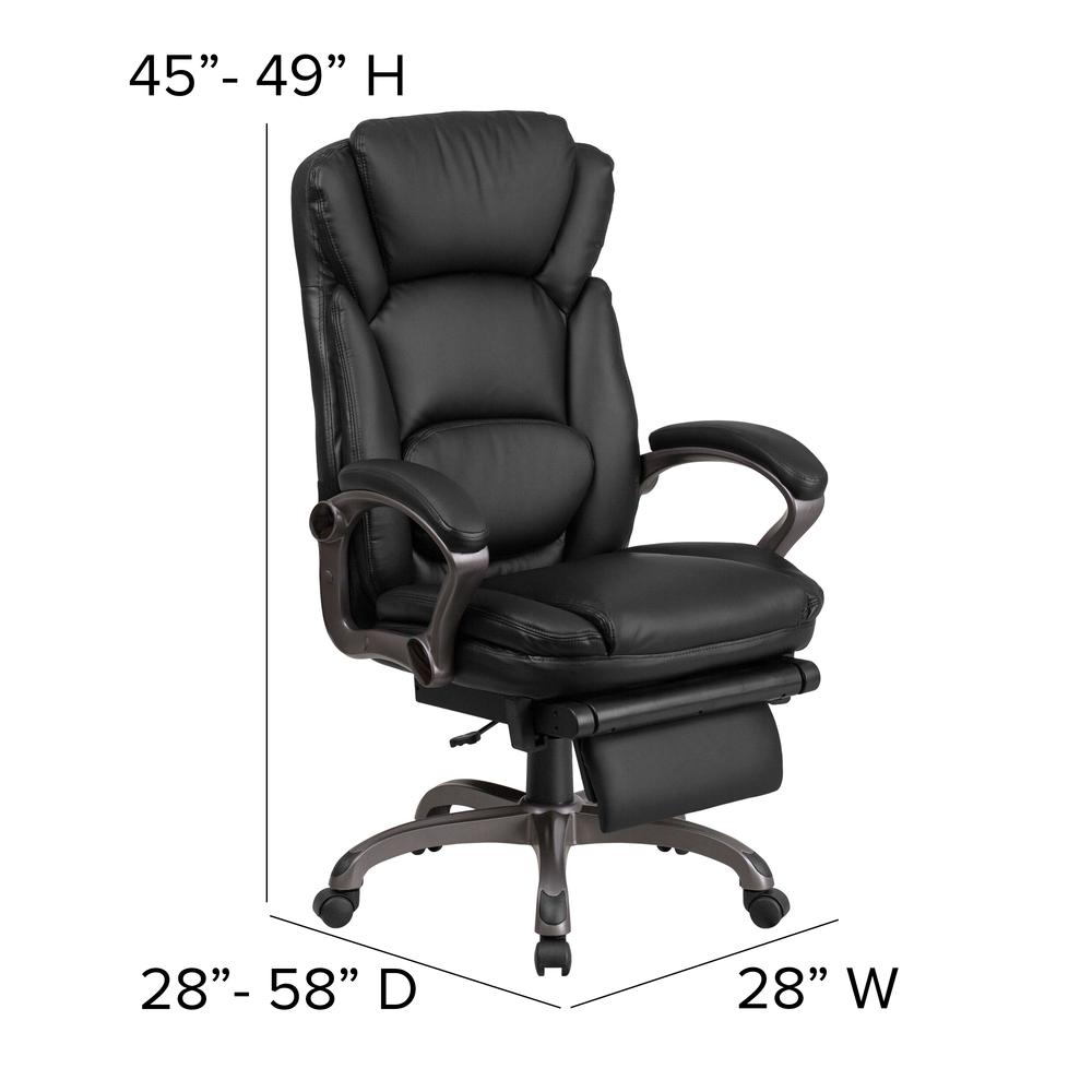 High Back Black LeatherSoft Executive Reclining Ergonomic Swivel Office Chair with Outer Lumbar Cushion and Arms. Picture 2