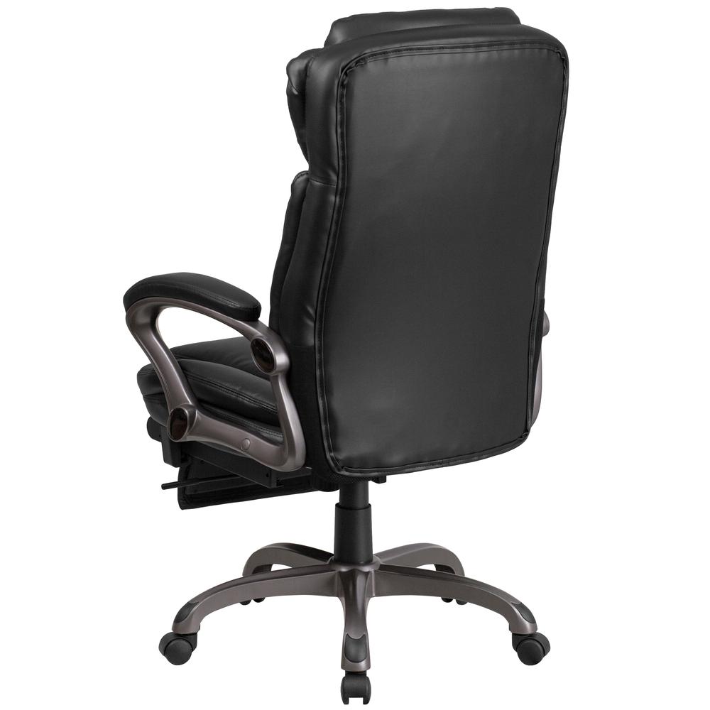High Back Black LeatherSoft Executive Reclining Ergonomic Swivel Office Chair with Outer Lumbar Cushion and Arms. Picture 4