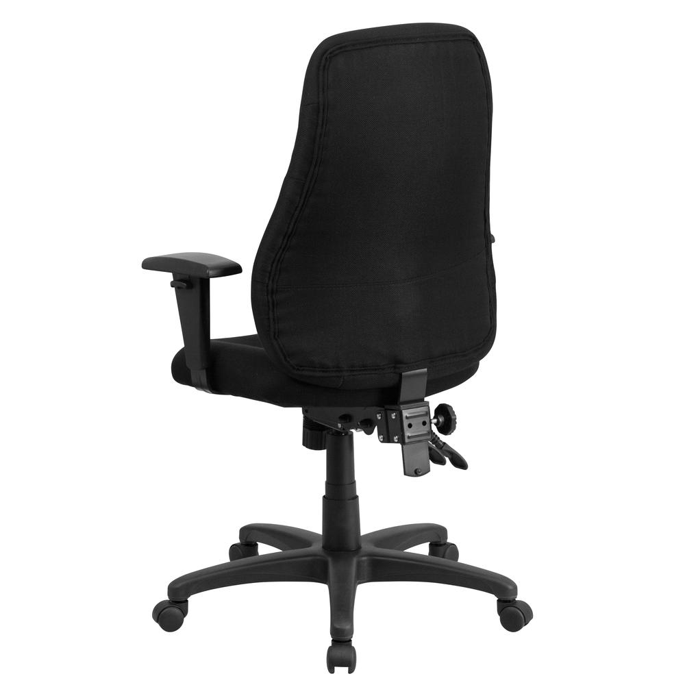 High Back Black Fabric Multifunction Swivel Ergonomic Task Office Chair with Adjustable Arms. Picture 4
