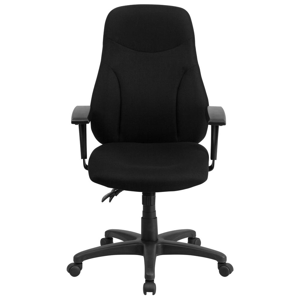 High Back Black Fabric Multifunction Swivel Ergonomic Task Office Chair with Adjustable Arms. Picture 5
