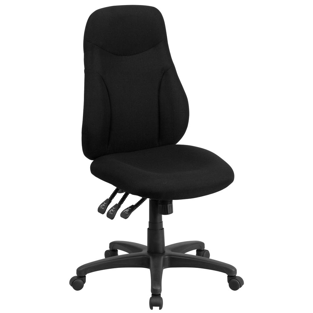 High Back Black Fabric Multifunction Swivel Ergonomic Task Office Chair. Picture 1