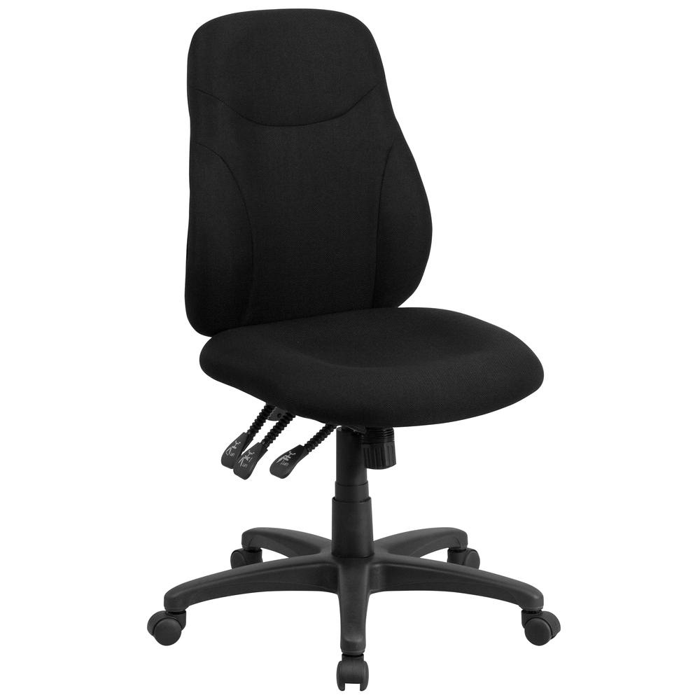 Mid-Back Black Fabric Multifunction Swivel Ergonomic Task Office Chair with 1.5" Back Adjustment. Picture 1