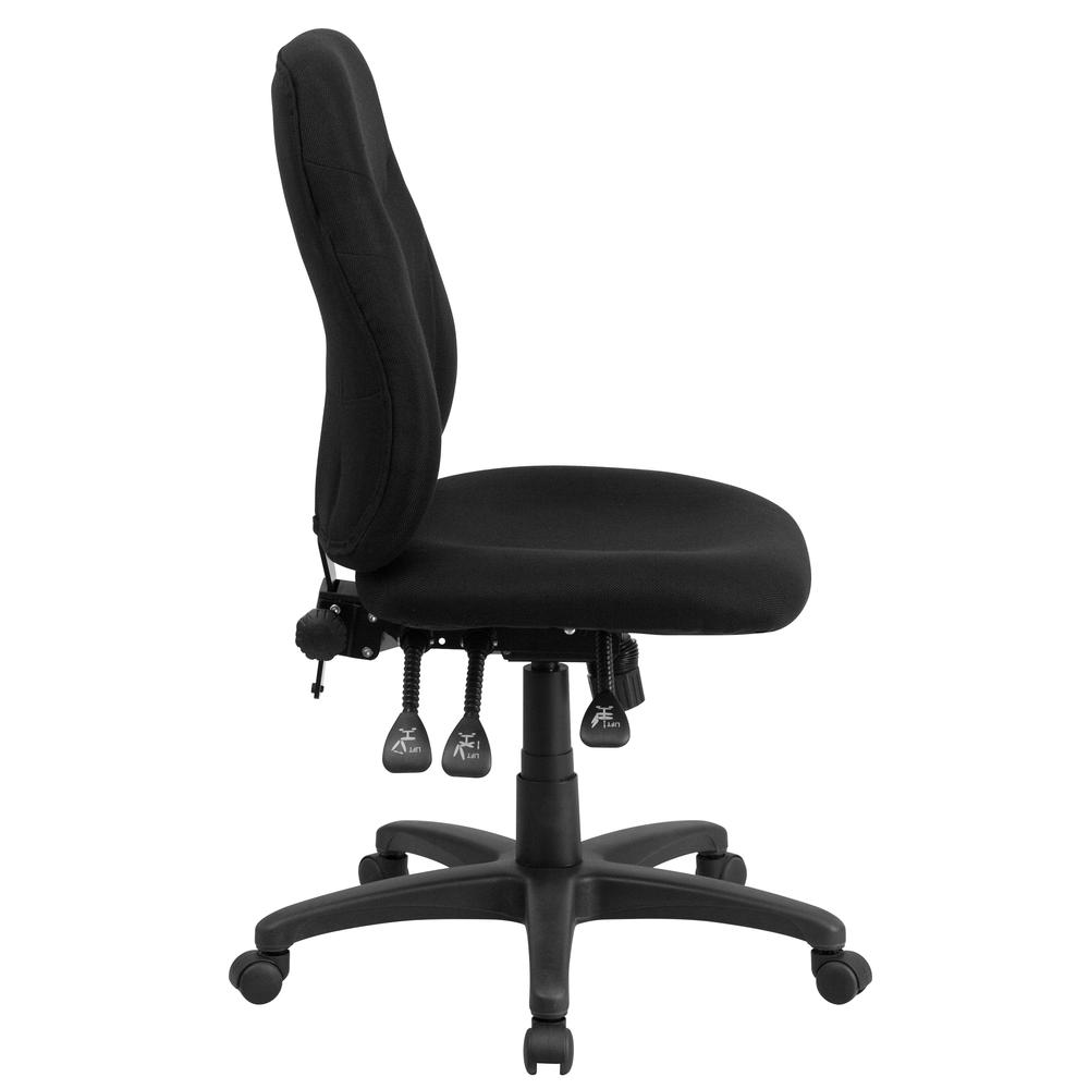 Mid-Back Black Fabric Multifunction Swivel Ergonomic Task Office Chair with 1.5" Back Adjustment. Picture 2