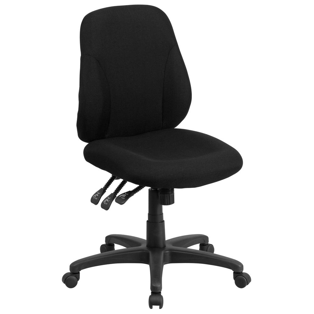 Mid-Back Black Fabric Multifunction Swivel Ergonomic Task Office Chair with 1.75" Back Adjustment. The main picture.