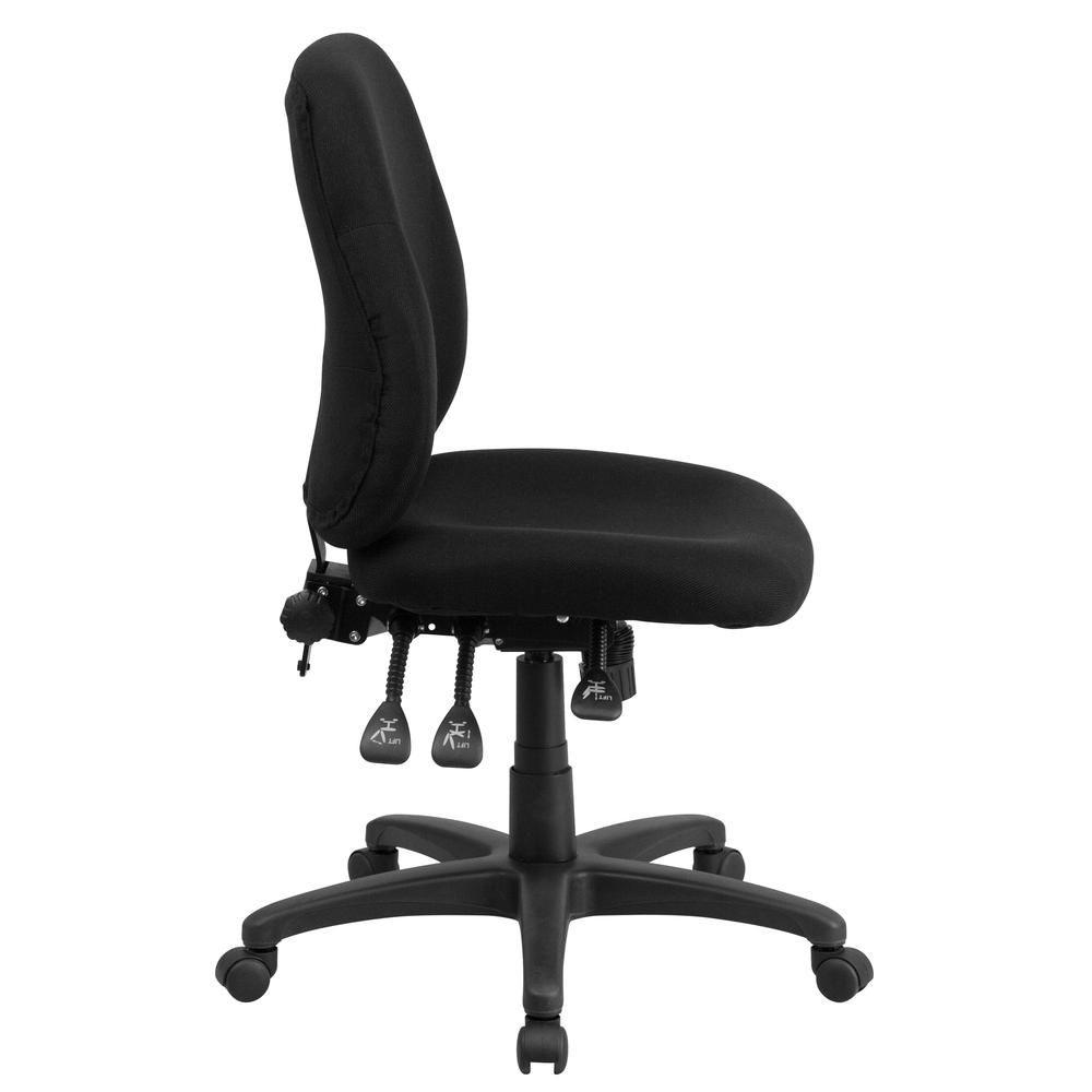 Mid-Back Black Fabric Multifunction Swivel Ergonomic Task Office Chair with 1.75" Back Adjustment. Picture 2