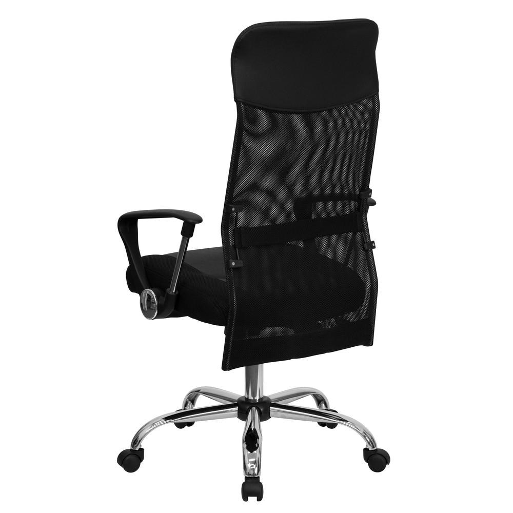 High Back Black Leather and Mesh Swivel Task Office Chair with Arms. Picture 4