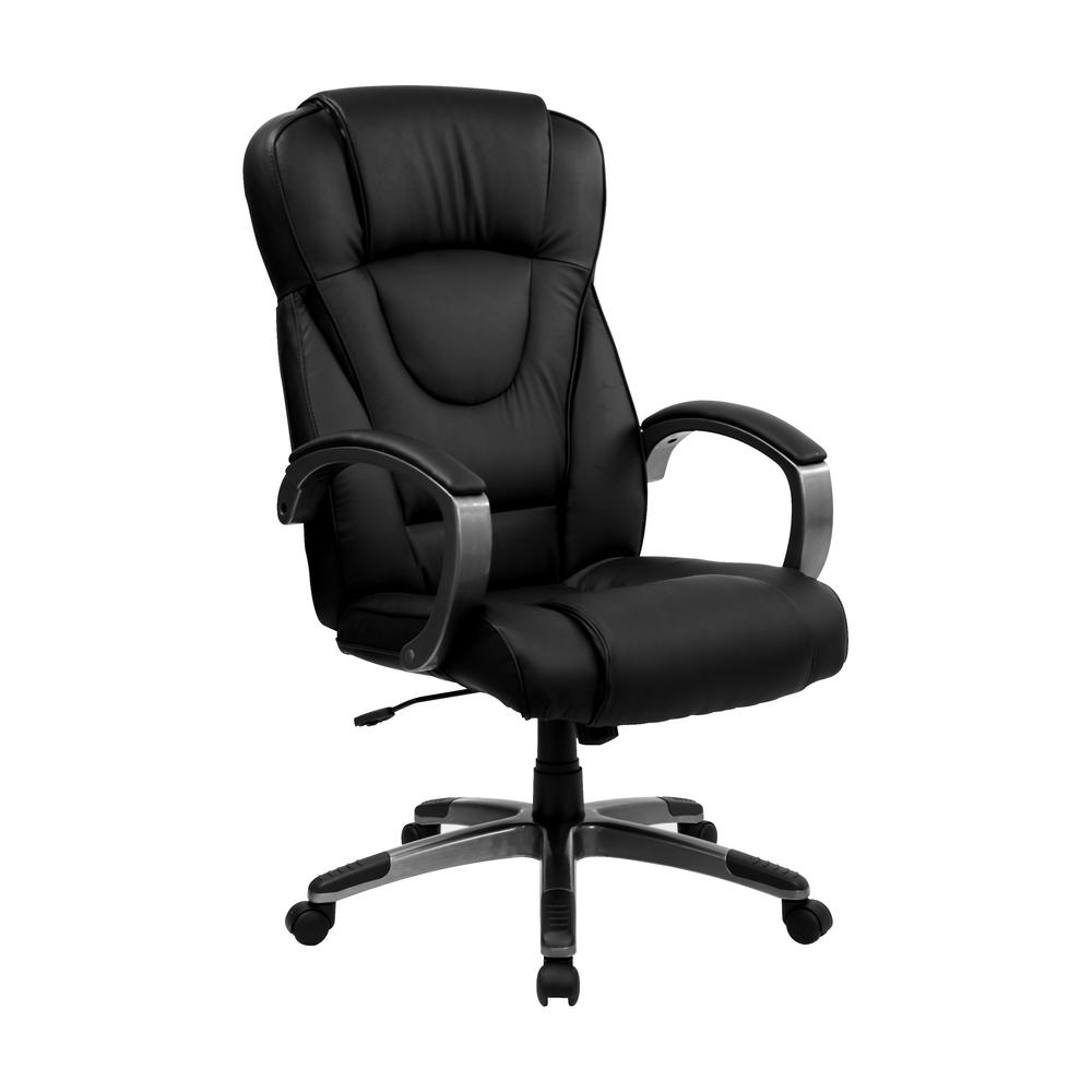 High Back Black LeatherSoft Executive Swivel Office Chair with Titanium Nylon Base and Loop Arms. Picture 1