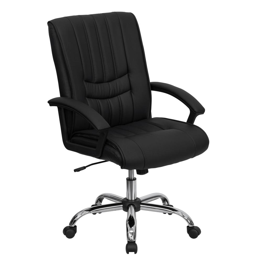 Mid-Back Black LeatherSoft Swivel Manager's Office Chair with Arms. Picture 1