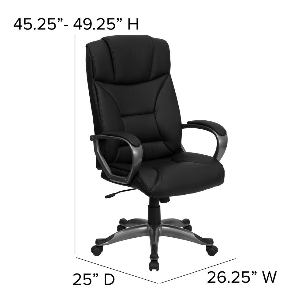 High Back Black LeatherSoft Executive Swivel Office Chair with Lip Edge Base and Arms. Picture 2