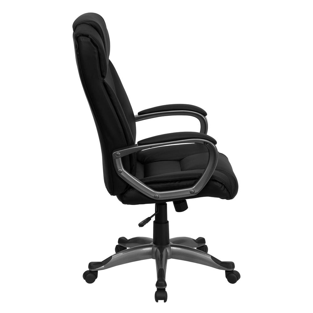 High Back Black LeatherSoft Executive Swivel Office Chair with Lip Edge Base and Arms. Picture 3