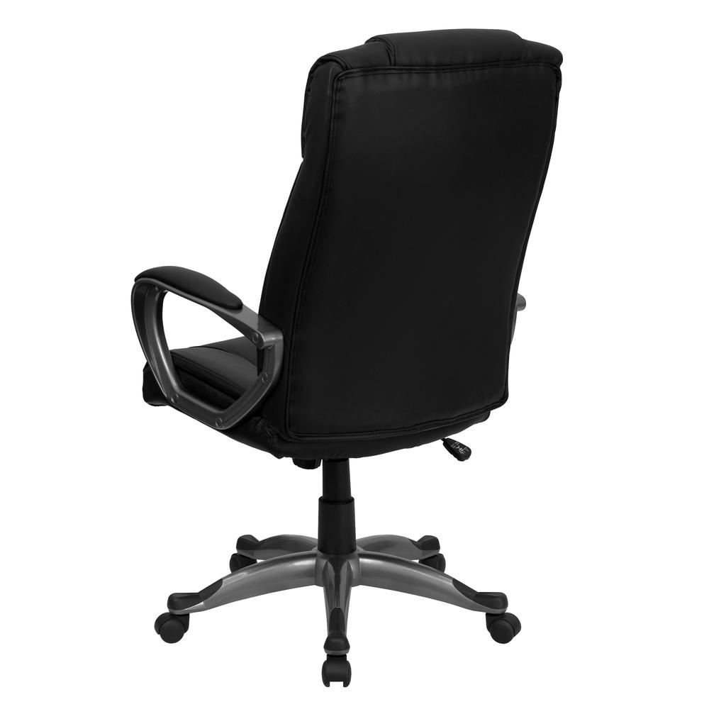 High Back Black LeatherSoft Executive Swivel Office Chair with Lip Edge Base and Arms. Picture 4