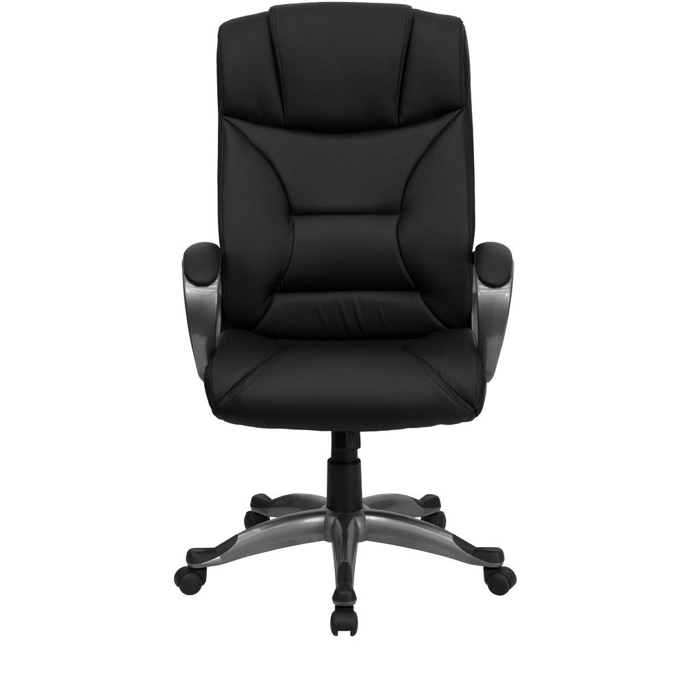 High Back Black LeatherSoft Executive Swivel Office Chair with Lip Edge Base and Arms. Picture 5