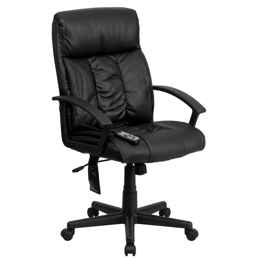 High Back Ergonomic Massaging Black LeatherSoft Soft Ripple Upholstered Executive Swivel Office Chair with Side Remote Pocket and Arms. Picture 1