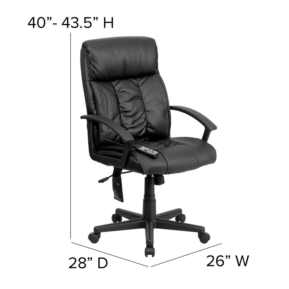 High Back Ergonomic Massaging Black LeatherSoft Soft Ripple Upholstered Executive Swivel Office Chair with Side Remote Pocket and Arms. Picture 2