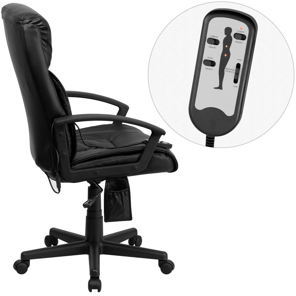 High Back Ergonomic Massaging Black LeatherSoft Soft Ripple Upholstered Executive Swivel Office Chair with Side Remote Pocket and Arms. Picture 3