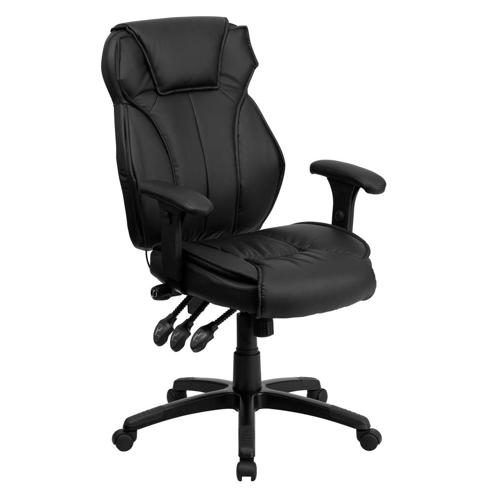 High Back Black LeatherSoft Multifunction Executive Swivel Ergonomic Office Chair with Lumbar Support Knob with Arms. The main picture.