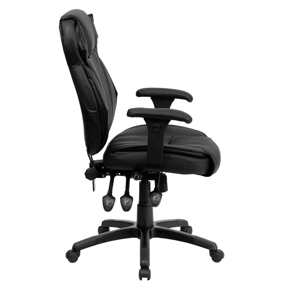 High Back Black LeatherSoft Multifunction Executive Swivel Ergonomic Office Chair with Lumbar Support Knob with Arms. Picture 3