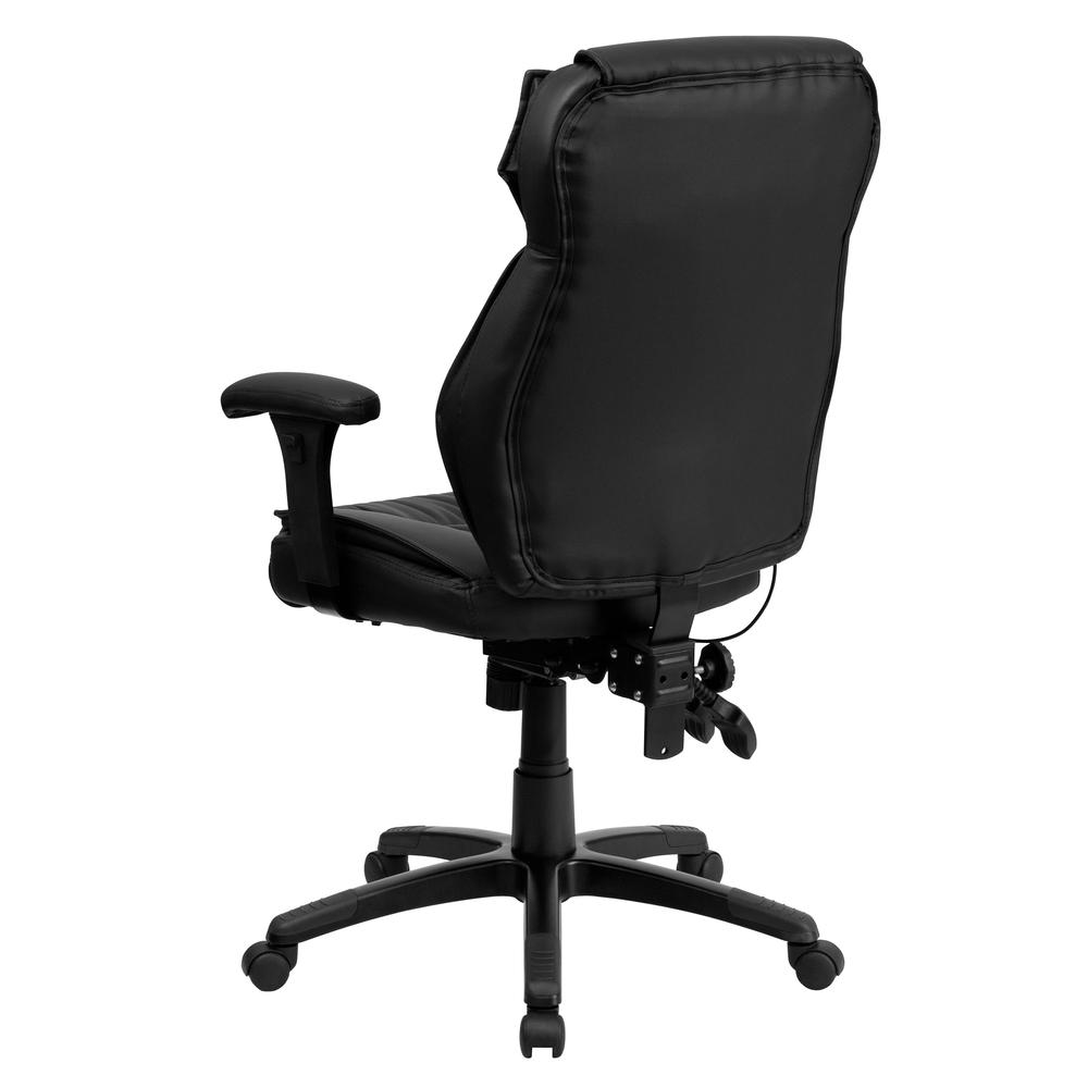 High Back Black LeatherSoft Multifunction Executive Swivel Ergonomic Office Chair with Lumbar Support Knob with Arms. Picture 4