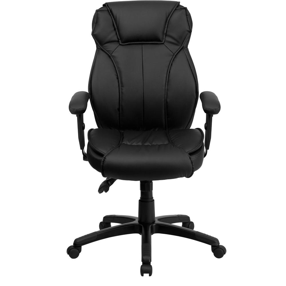 High Back Black LeatherSoft Multifunction Executive Swivel Ergonomic Office Chair with Lumbar Support Knob with Arms. Picture 5