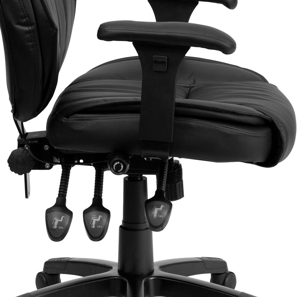 High Back Black LeatherSoft Multifunction Executive Swivel Ergonomic Office Chair with Lumbar Support Knob with Arms. Picture 8