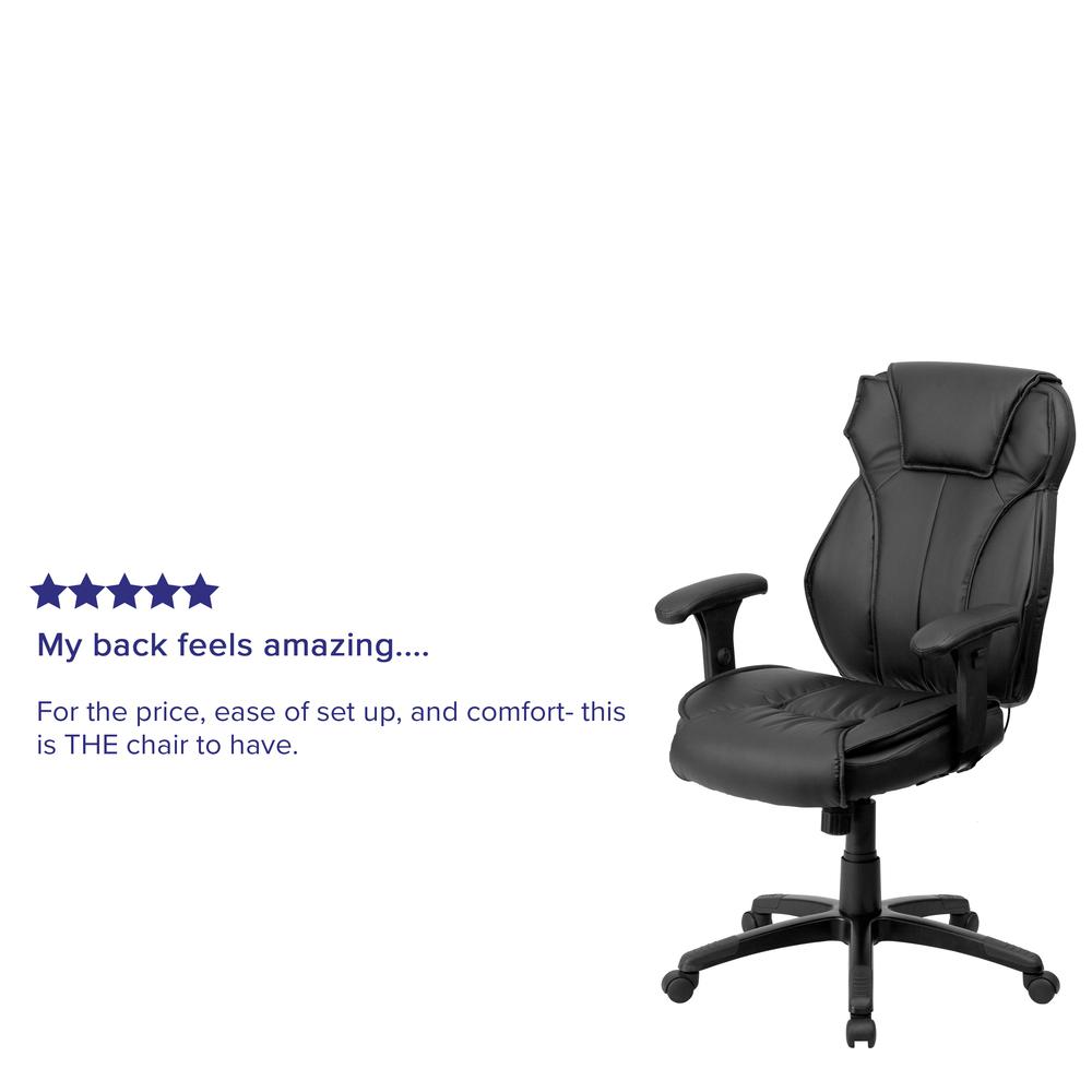 High Back Black LeatherSoft Multifunction Executive Swivel Ergonomic Office Chair with Lumbar Support Knob with Arms. Picture 10