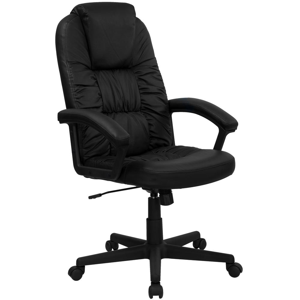 High Back Black LeatherSoft Soft Ripple Upholstered Executive Swivel Office Chair with Padded Arms. The main picture.