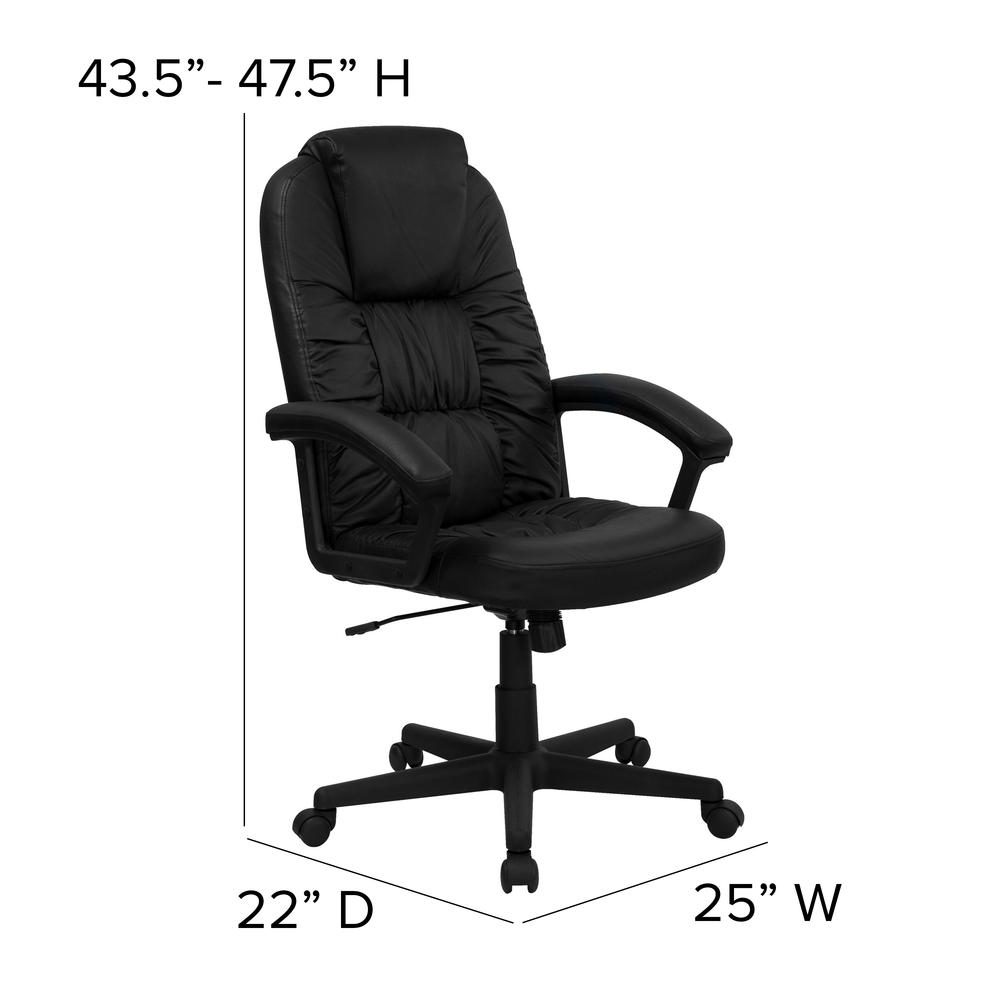 High Back Black LeatherSoft Soft Ripple Upholstered Executive Swivel Office Chair with Padded Arms. Picture 2