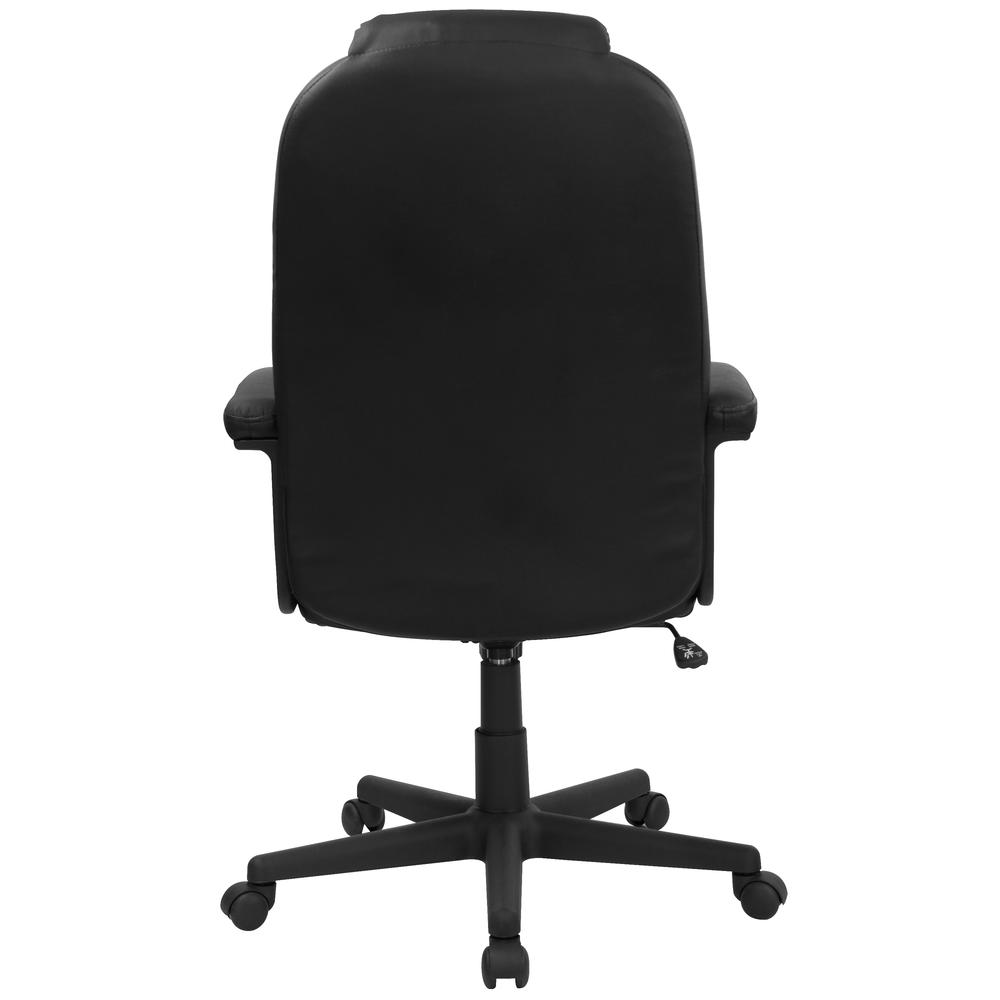 High Back Black LeatherSoft Soft Ripple Upholstered Executive Swivel Office Chair with Padded Arms. Picture 4