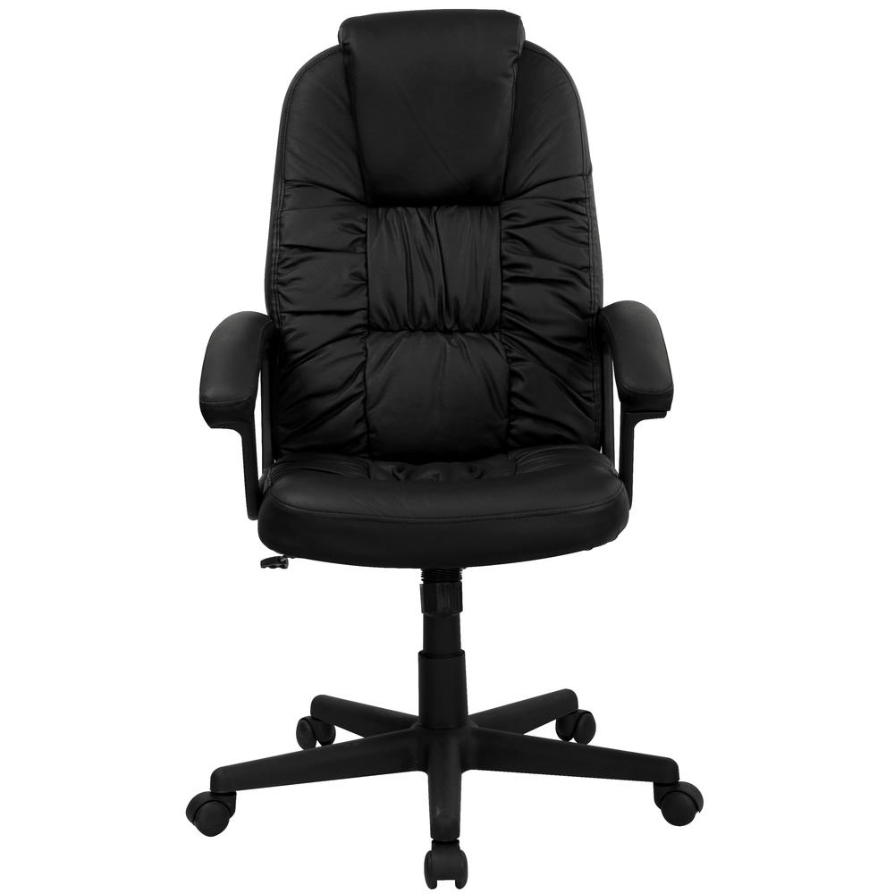 High Back Black LeatherSoft Soft Ripple Upholstered Executive Swivel Office Chair with Padded Arms. Picture 5