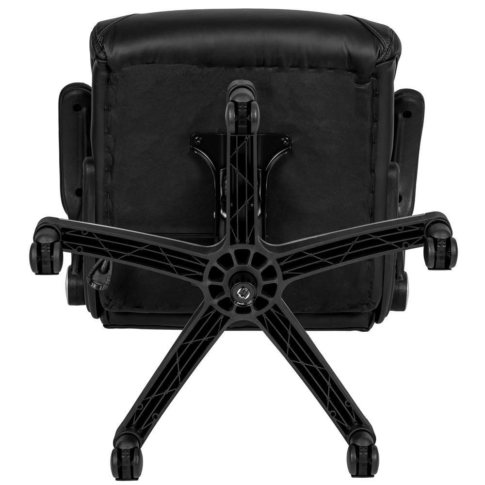 High Back Black LeatherSoft Executive Swivel Office Chair with Double Layered Headrest and Open Arms. Picture 12