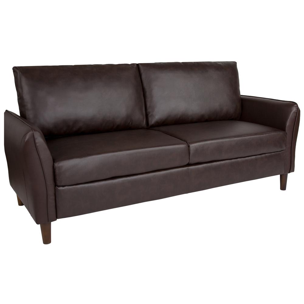 Milton Park Upholstered Plush Pillow Back Sofa in Brown LeatherSoft. The main picture.
