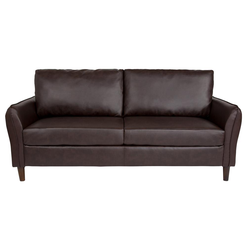 Milton Park Upholstered Plush Pillow Back Sofa in Brown LeatherSoft. Picture 4