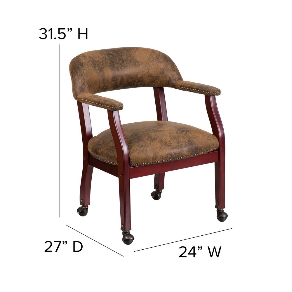 Bomber Jacket Brown Luxurious Conference Chair with Accent Nail Trim and Casters. Picture 2