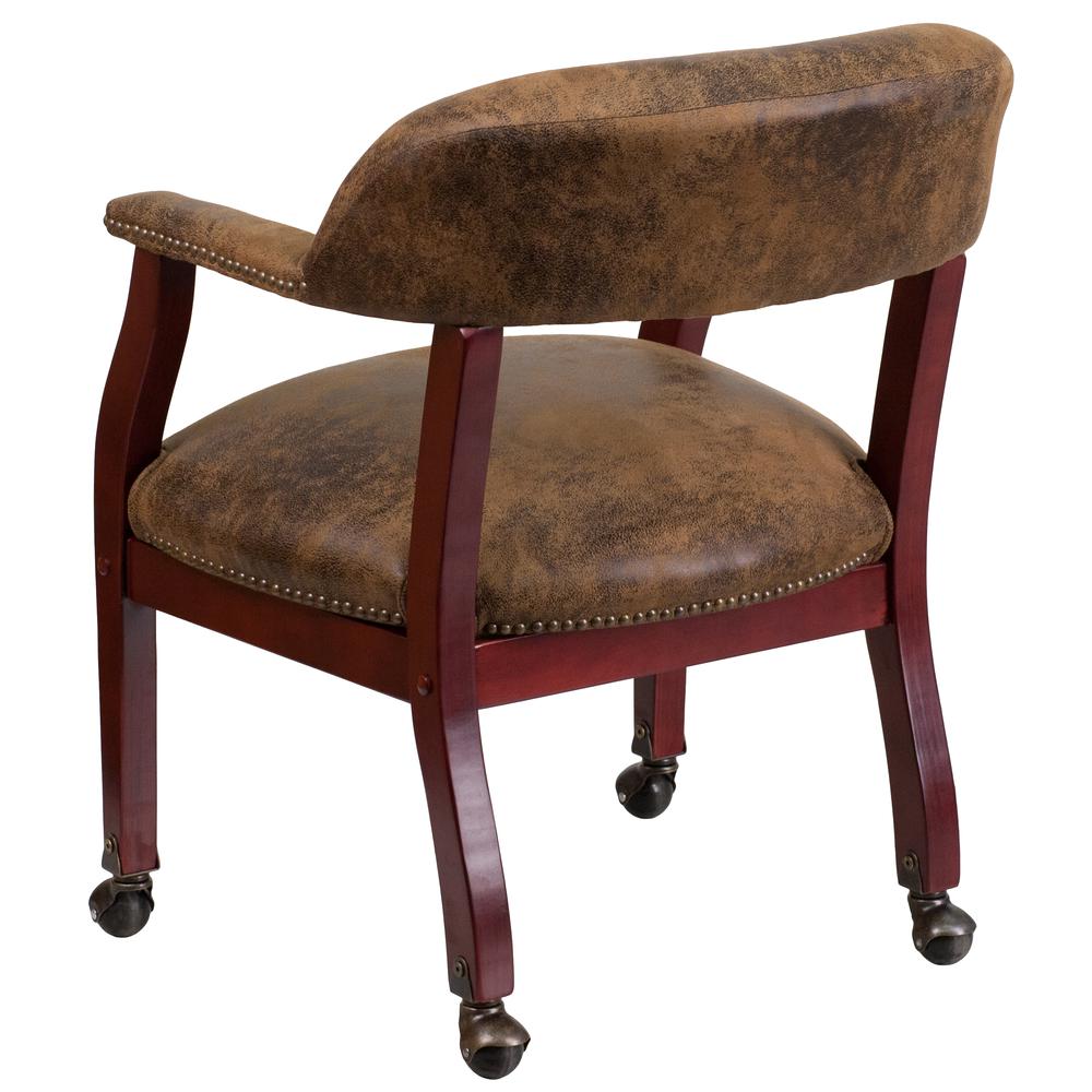 Bomber Jacket Brown Luxurious Conference Chair with Accent Nail Trim and Casters. Picture 4