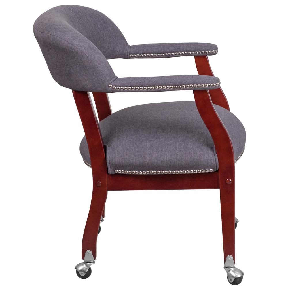 Gray Fabric Luxurious Conference Chair with Accent Nail Trim and Casters. Picture 2