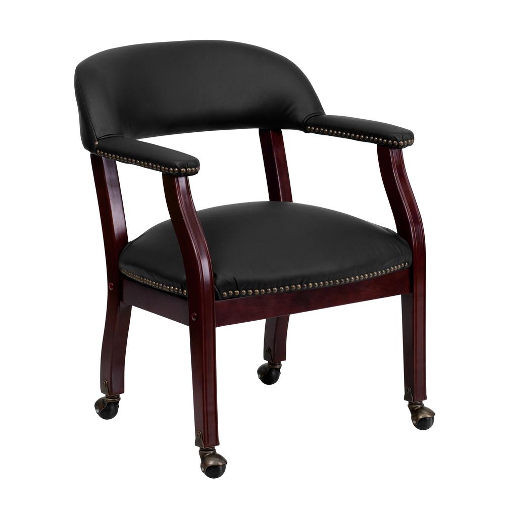 Black LeatherSoft Conference Chair with Accent Nail Trim and Casters. Picture 1