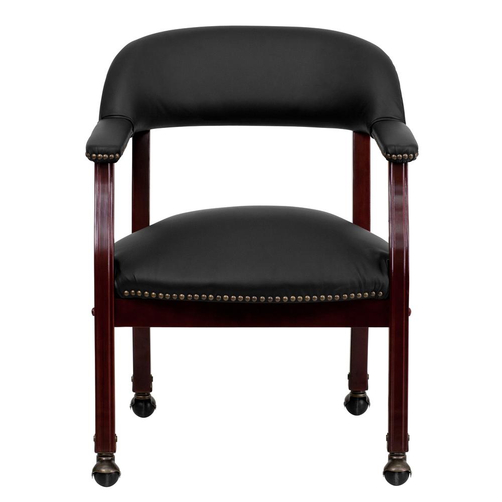 Black LeatherSoft Conference Chair with Accent Nail Trim and Casters. Picture 5