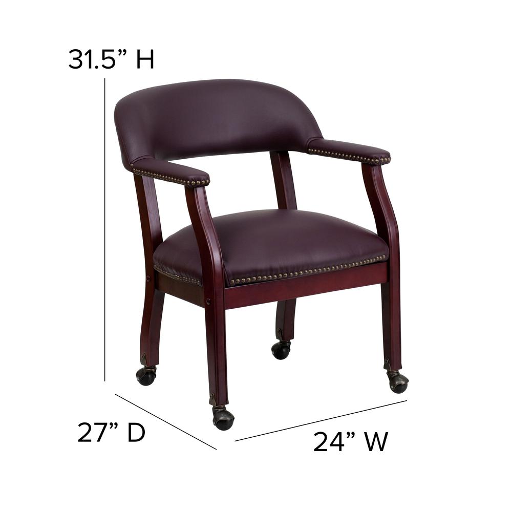 Burgundy LeatherSoft Conference Chair with Accent Nail Trim and Casters. Picture 2