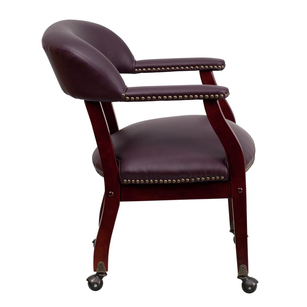 Burgundy LeatherSoft Conference Chair with Accent Nail Trim and Casters. Picture 3