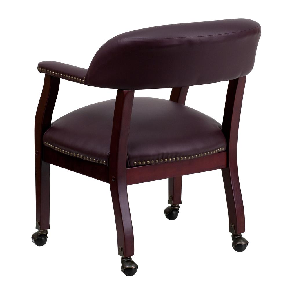 Burgundy LeatherSoft Conference Chair with Accent Nail Trim and Casters. Picture 4