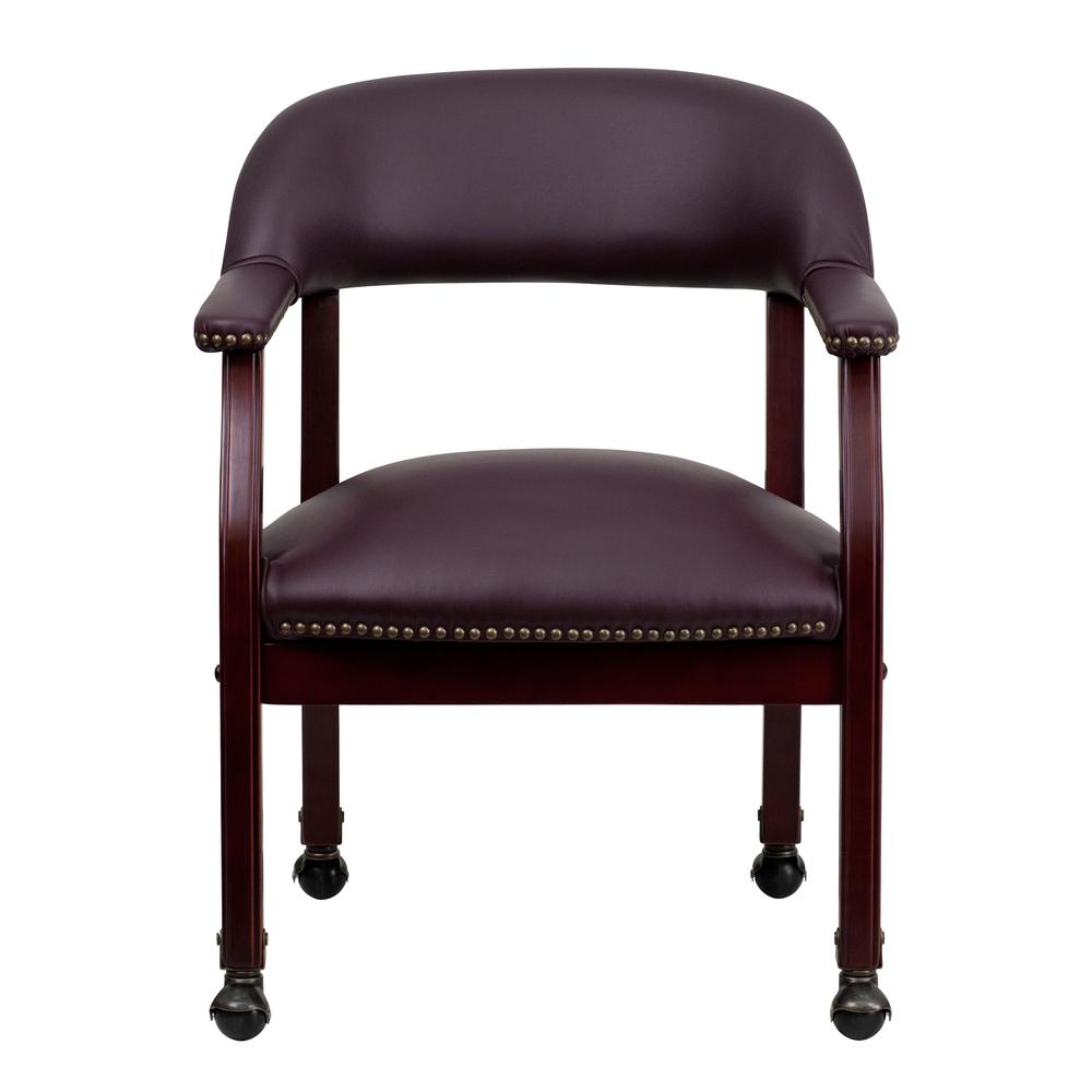 Burgundy LeatherSoft Conference Chair with Accent Nail Trim and Casters. Picture 5