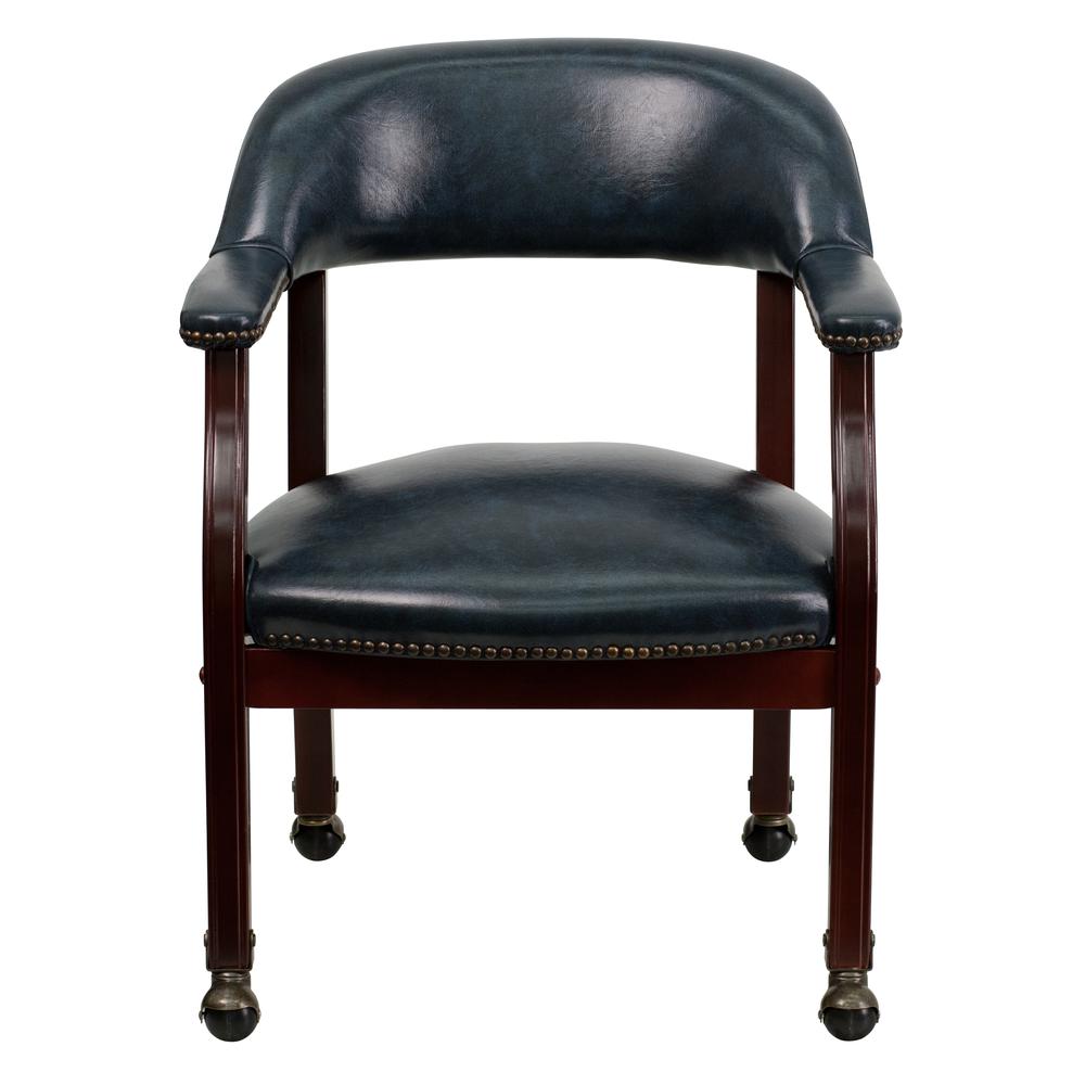 Navy Vinyl Luxurious Conference Chair with Accent Nail Trim and Casters. Picture 5