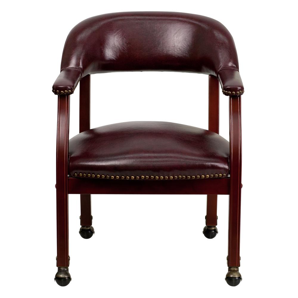 Oxblood Vinyl Luxurious Conference Chair with Accent Nail Trim and Casters. Picture 5