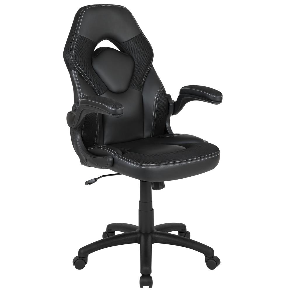 X10 Gaming Chair Racing Office Ergonomic Computer PC Adjustable Swivel Chair with Flip-up Arms, Black LeatherSoft. The main picture.