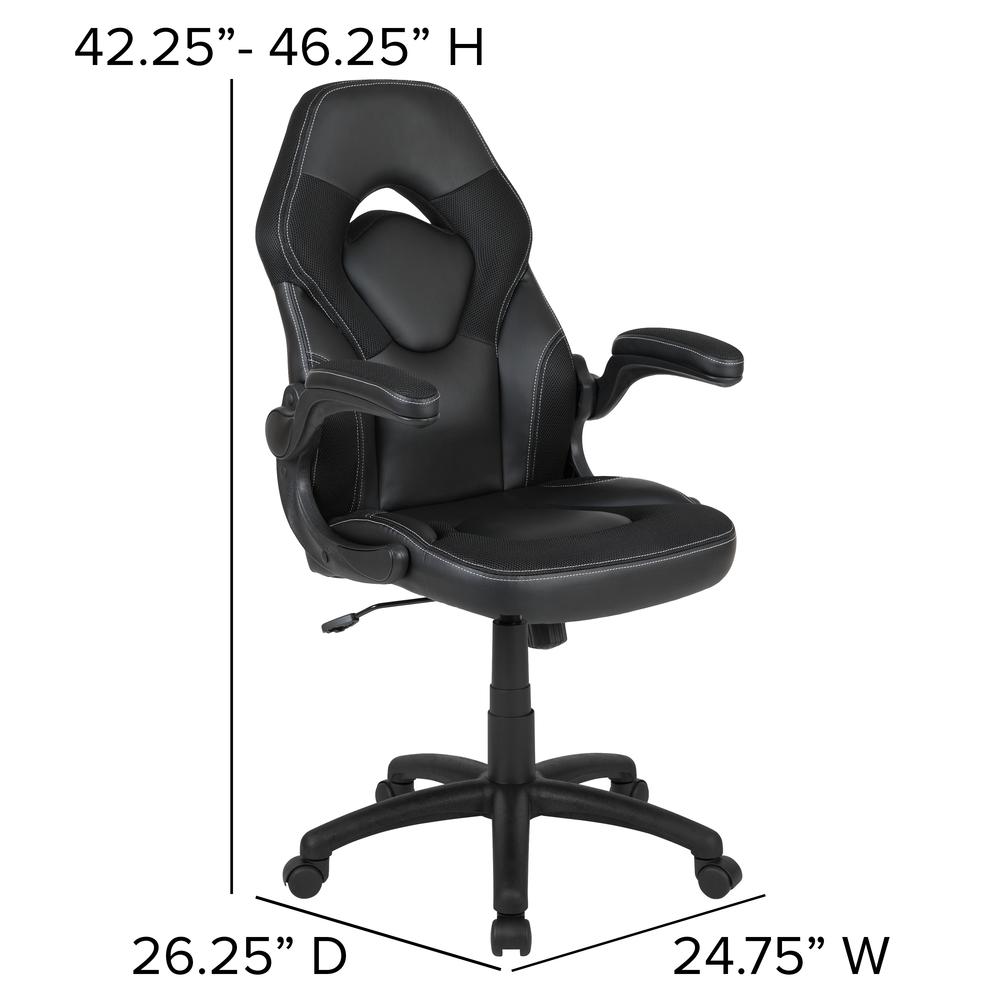 X10 Gaming Chair Racing Office Ergonomic Computer PC Adjustable Swivel Chair with Flip-up Arms, Black LeatherSoft. Picture 4