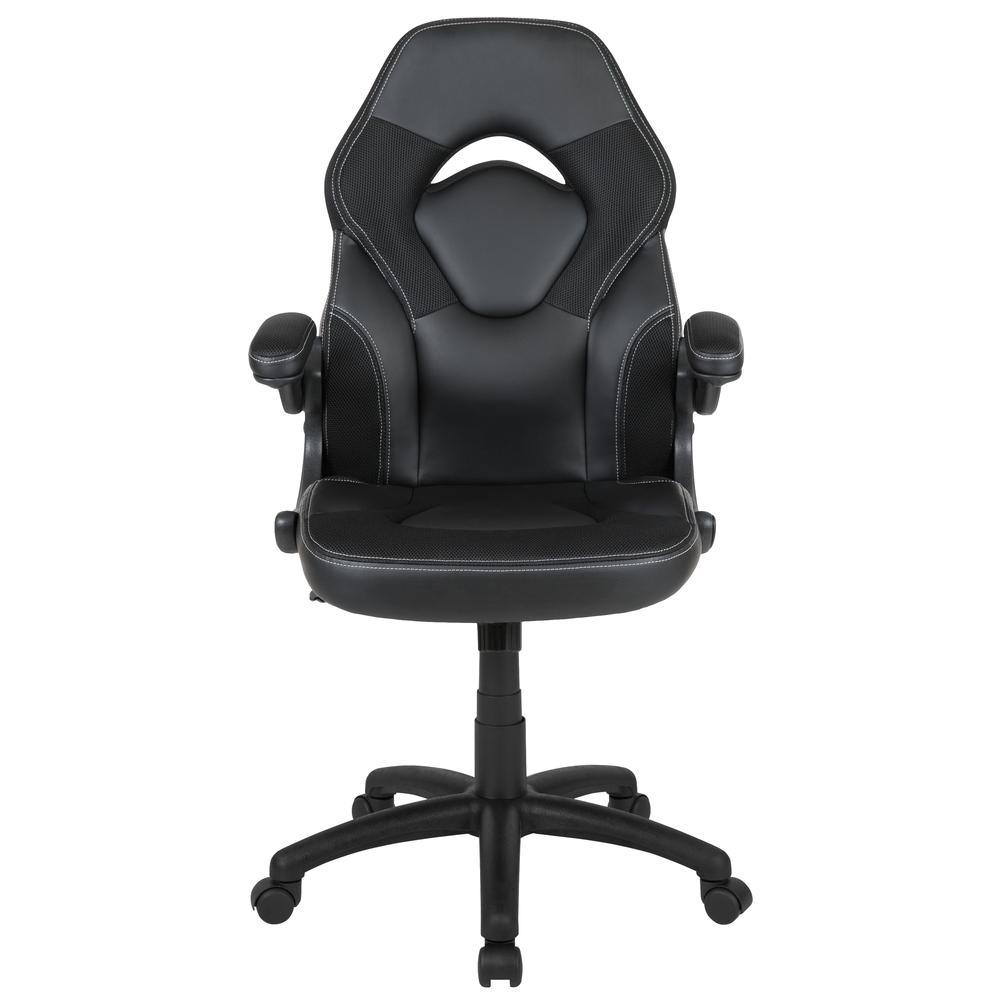 Gaming Chair Racing Office Ergonomic Computer PC Adjustable Swivel Chair with Flip-up Arms, Black LeatherSoft. Picture 5