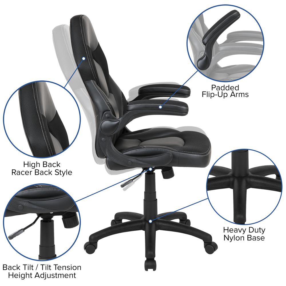 X10 Gaming Chair Racing Office Ergonomic Computer PC Adjustable Swivel Chair with Flip-up Arms, Black LeatherSoft. Picture 3