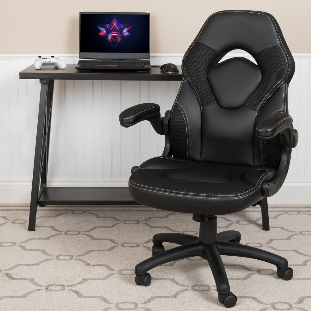 X10 Gaming Chair Racing Office Ergonomic Computer PC Adjustable Swivel Chair with Flip-up Arms, Black LeatherSoft. Picture 2